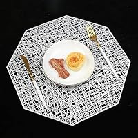 Homcomoda Place Mats for Kitchen Table Set of 6 Octagonal Woven PU Placemats for Dining Table (Silver)