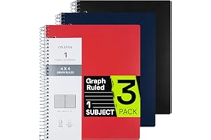 ONAVIA Spiral Notebook for School 3 Pack, 1 Subject, 4x4 Graph Ruled Paper, 100 Sheets, 9" x 11", 1 Divider with Pocket, 3 Hole Punched, Plastic Cover, 1/4" Grid Note Book Bulk, Assorted Colors
