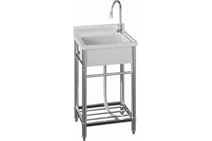 IDEALHOUSE Stainless Steel Utility Sink with 360° Faucet, Commercial Kitchen Prep Sink with Drain Strainer, Freestanding Outd