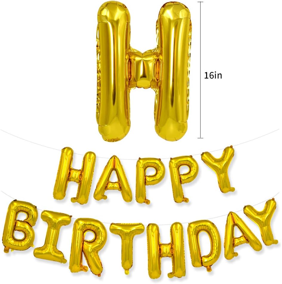 Gold Happy Birthday Balloons Banner with Ribbon Straw - Image 3