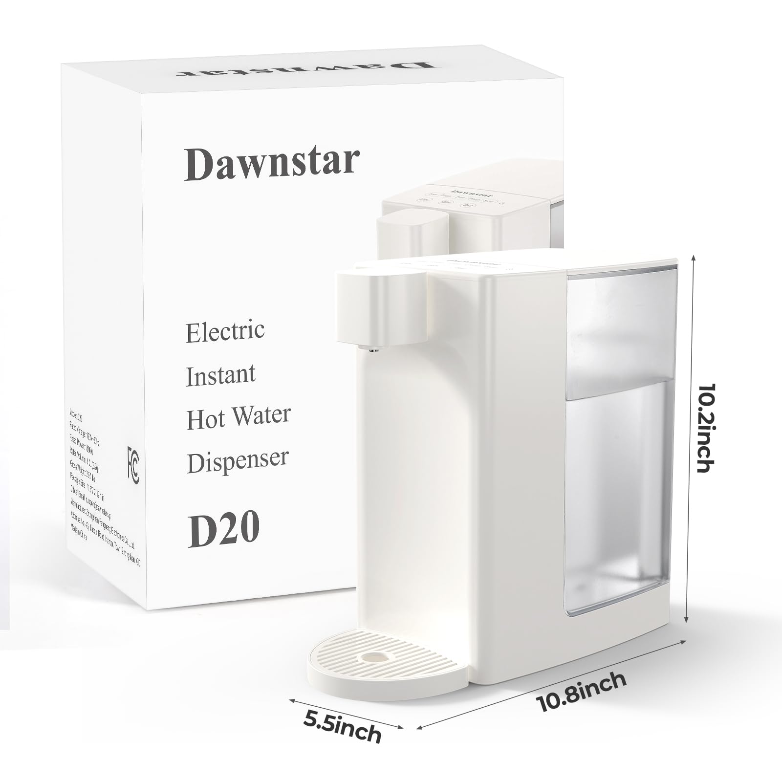 Dawnstar Hervidores eléctricos, dispensador instantáneo de agua caliente D20 para ebullición y dispensación rápidas, 3 temperaturas ajustables y 5 volúmenes de agua, capacidad de tanque de agua extraíble de 0,8 galones y 100 onzas, sin BPA