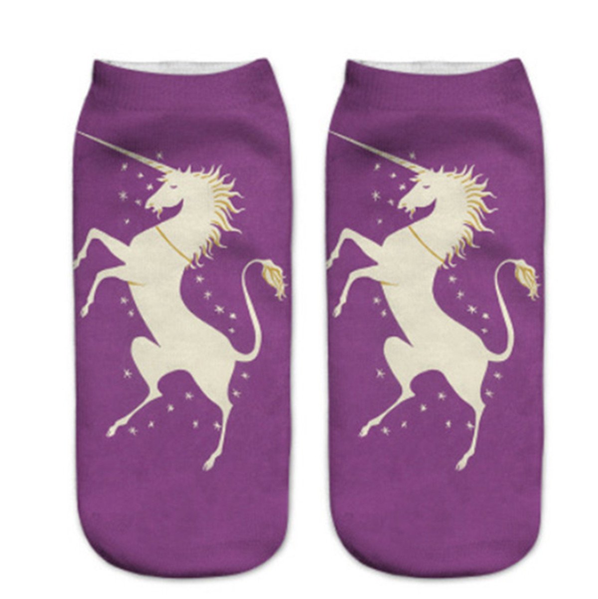 Chaussettes Femmes 3D Impression Fantaisie Socquettes Femmes Protège-pieds Licornes Aimable 5 Dessins Disponibles (4 Paire)