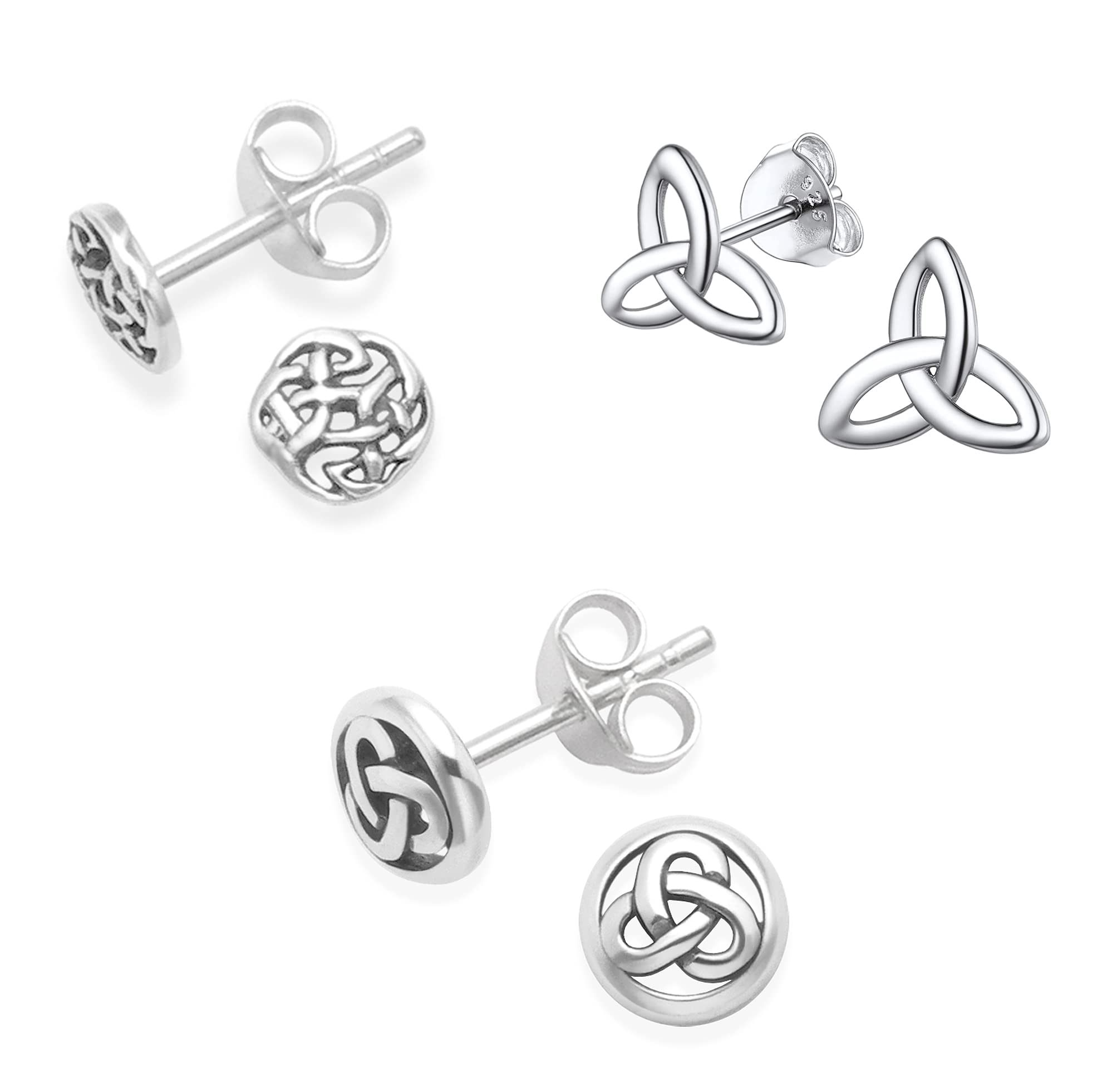 SET 3 PAIRS Heather Needham Sterling Silver Celtic Earrings - 3 pairs Celtic studs - sizes 4mm, 5mm & 6mm. MUCH SMALLER THAN SHOWN. Gift Boxed CELTIC1