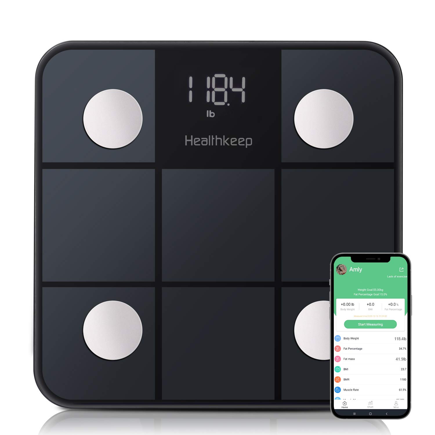 Body Fat Scale Smart BMI Scale Digital Bathroom Wireless Weight Scale, Body Composition Analyzer with Smartphone App sync with Bluetooth, 396 lbs - Black: Industrial & Scientific