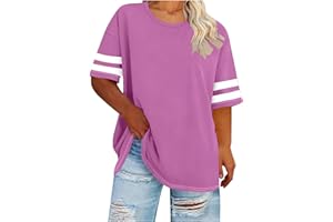 Plus Size Tops for Women Oversized Tshirts Striped Short Sleeve T Shirts Loose Fit Long Tshirt Round Neck Basic Tees
