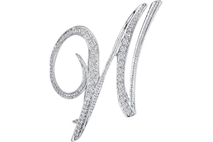 LiaSun A-Z 26 Letters Pins Brooches Silver Plated Metal Broaches Pins-Clear Crystal Initial Breastpin