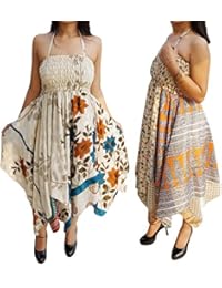 Lot Of 2 Veronica Womens Halter Dress Vintage Recycled Sari Handkerchief Hem Summer Sundress