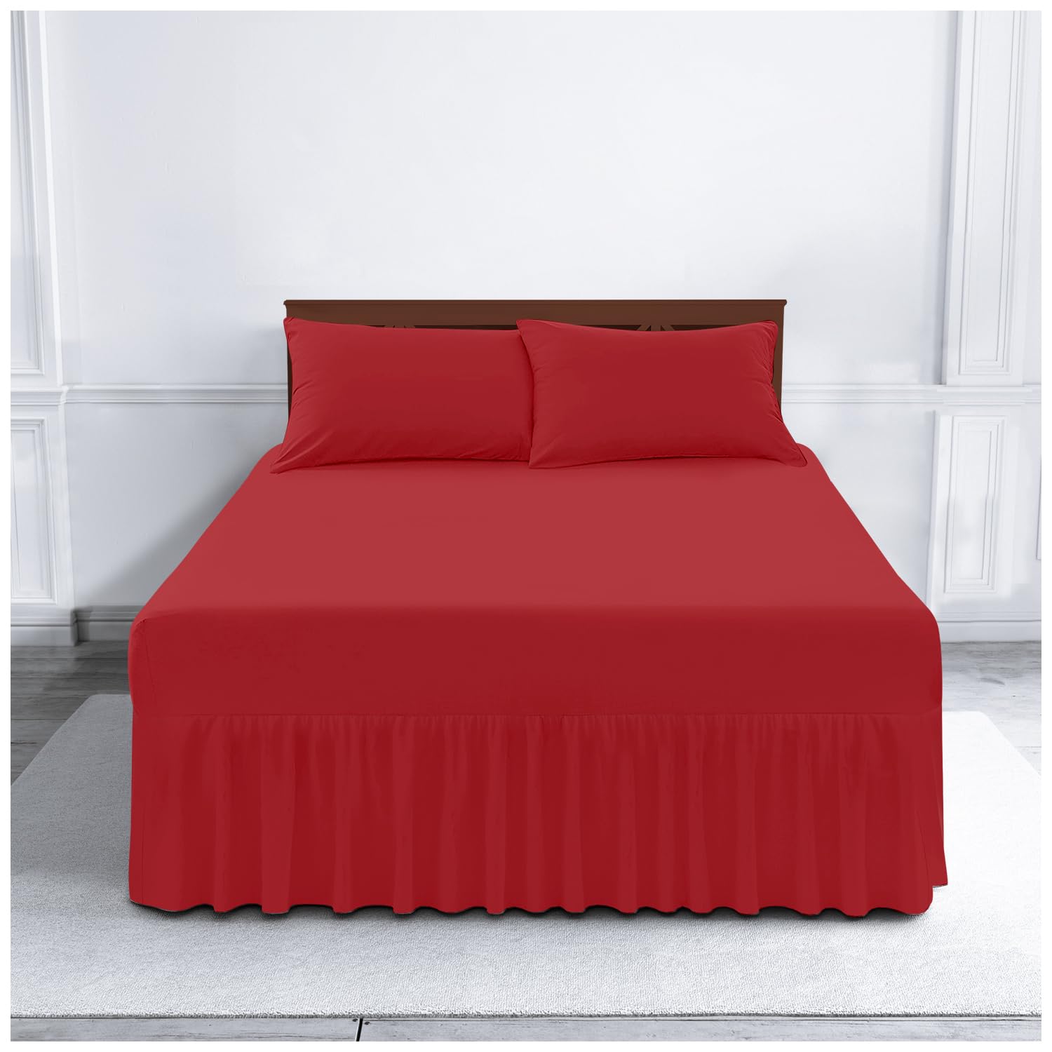 Gaveno Cavailia Luxury Non-Iron PERCALE VALANCE Sheet, Poly-Cotton, Red , Single