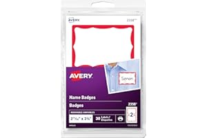 Avery Name Badge Labels, Red Border, 2-11/32" X 3-2/3", 30 Labels, (2358)