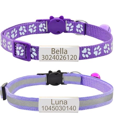 QR Code Cat Collar With Reflective Breakaway Safety - 2 Pack Pet ID Tag & Bell Collars