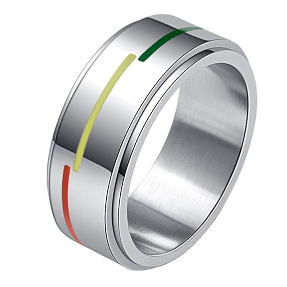 HIJONES Unisex Edelstahl Silber Ton Regenbogen Flagge Spinner Ring Gays Und Lesben Lgbt Stolz Band 8Mm