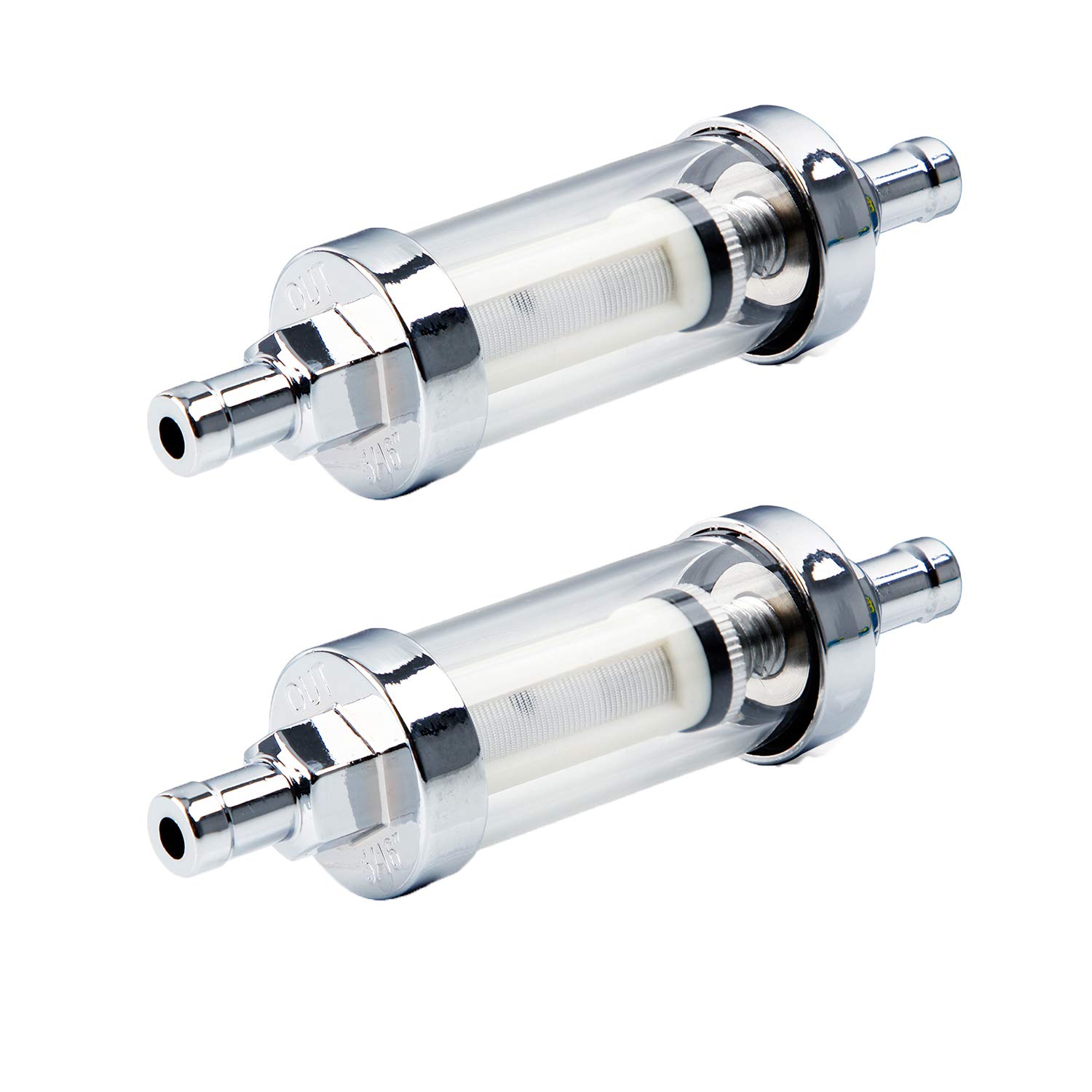 Photo 1 of big-autoparts 5/16 inch 9747 Inline Fuel Filter With Clear View Glass And Chrome (2)