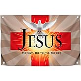 3x5 Ft Christian Polyester Flag Jesus The Way - The Life with 4 Brass Grommets - Single Sided Banner with A Cross and A Dove for Wall Decoration - Religious Flags for Garden or Christ Jesus Banner