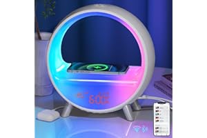 MOMILLA Smart Alarm Clock with Wireless Charging Station, Wake up Light w/Bluetooth Speaker, Compatible with Airpods/iPhone, APP Control White Noise Sound Machine, Sunrise Alarm Clocks for Bedrooms