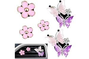 BOYIVI 5 Pieces Air Fresheners Vent Clips, 3 Pcs Daisy Flowers Car Freshener Clip and 2 Pcs Cute Dual Butterfly Diamond Rhinestone Air Conditioning Outlet Clip, Sparkly Bling Car Inter Decor Accessories