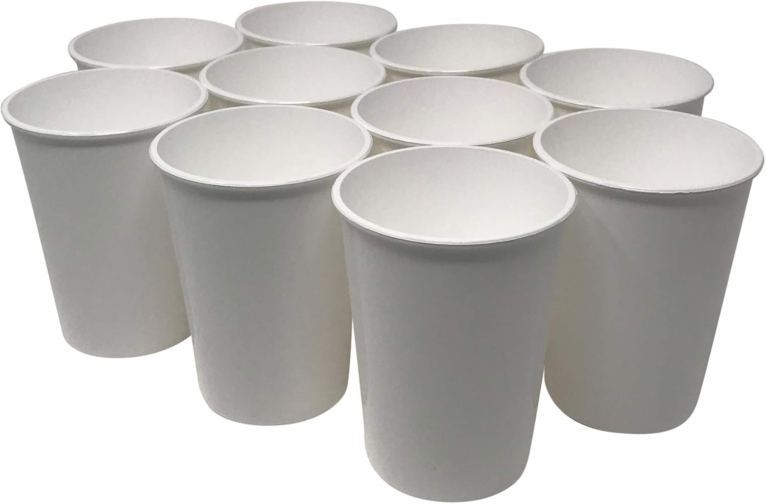 CSBD Stadium 12 oz. Plastic Cups, 10 Pack, Blank Reusable Drink Tumblers for Parties, Events, Marketing, Weddings, DIY Projects or BBQ Picnics, No BPA (White)