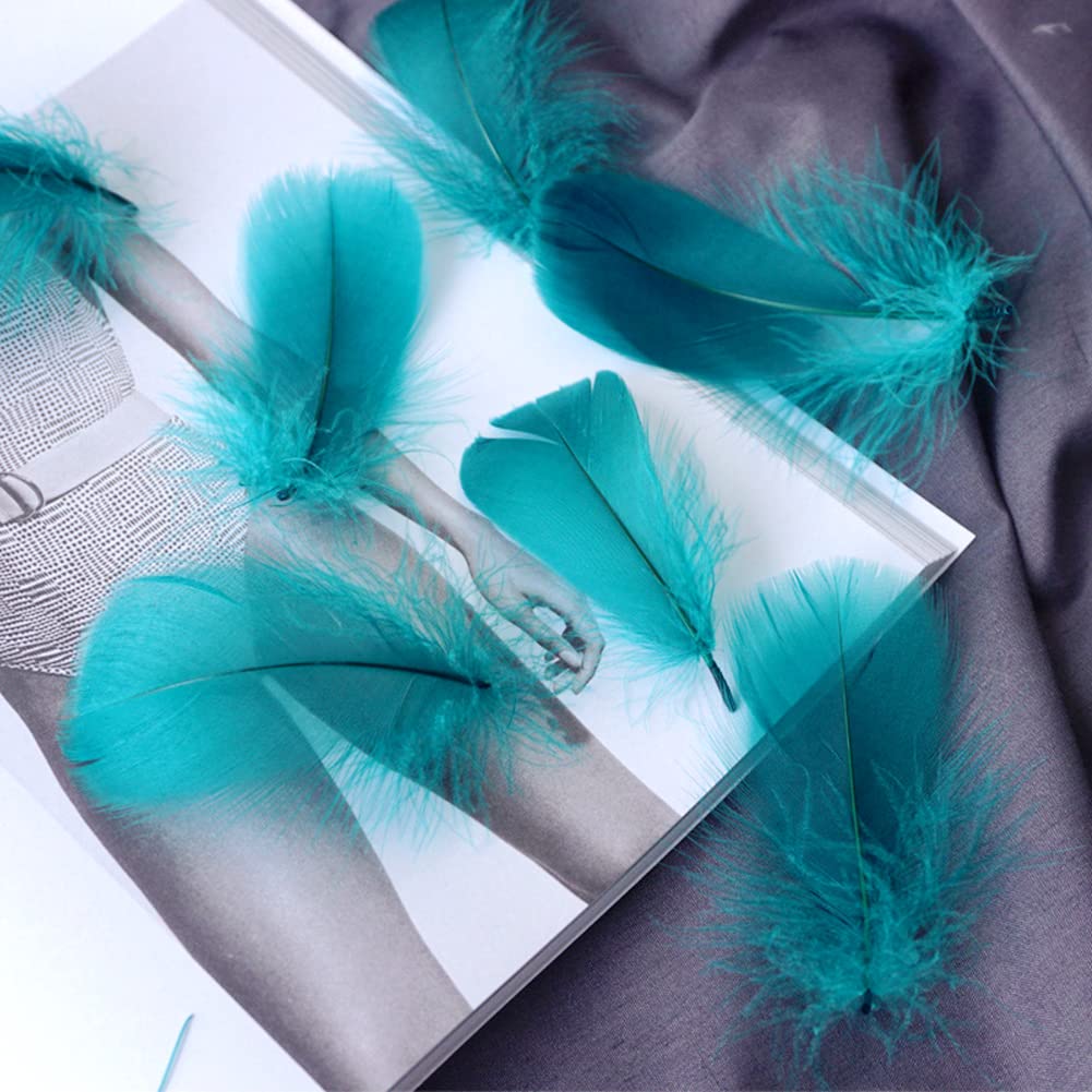 Photo 1 of 100 Pieces Peacock Blue Goose Feathers for Craft, Bulk Colored Feather 3-5Inch Goose Feathers for DIY Craft Projects Festivals Weddings Birthday Party Decor