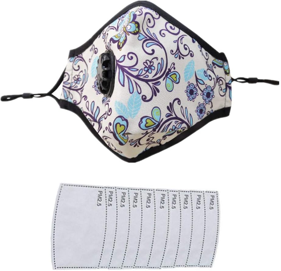 HOLIIBN Anti Pollution Smoke Mask with Exhaust Valve + 10 FILTERS, N95 N99 Carbon Activated, Air, Dust, Smoke Filter - Cotton Washable Respirator Breathing Mask with Adjustable Straps & Nose Bridge.