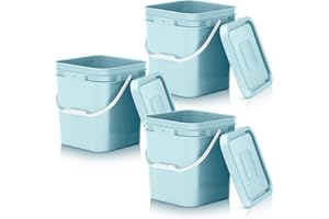 Mumufy 3 Pcs 3.5 Gallon Square Food Grade Bucket with Lid Square Bucket Pail with Plastic Handles for Storing Dry Food, Charcoal, Camping, Fishing (Aqua)