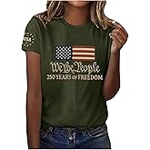 250 Anniversary USA Shirts for Women Freedom Shirt American Flag Graphic Tees Casual Crew Neck Tshirt
