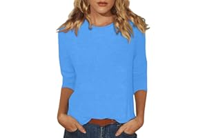 SLQDGMRYZ 3/4 Length Sleeve Womens Tops Summer Loose Solid Crewneck T Shirts Casual Three Quarter Length Dressy Blouses