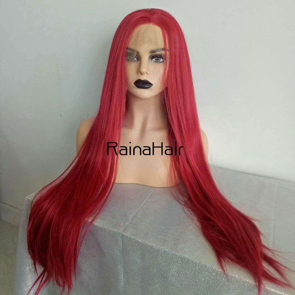 26inches Red Synthetic Lace Front Wigs for Women Long Straight Lace Wigs Heat Resistant Fiber Hair (Red) - Image 4