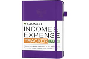 Soomeet Income and Expense Tracker/Log Book/Small Business Ledger Book/Accounting & Bookkeeping Ledger Log Bookr – Large 7" x 10" Hardcover Record Notebook with Receipt Pocket(Purple)