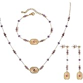 TaYolnFaSo Natural Stone Beads Jewelry Set for Women Stainless Steel Round Ball Beaded Chain Necklace and Earrings Set Christmas Gift for Mother Wife