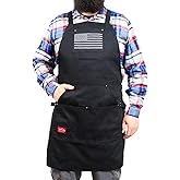 JayCee Apron for BBQ, Grill, Chef, Hobby and Workshop, 5 Pockets, Cross-Back, 2 Tool/Towel Loops, 10 oz Cotton, Great Gift