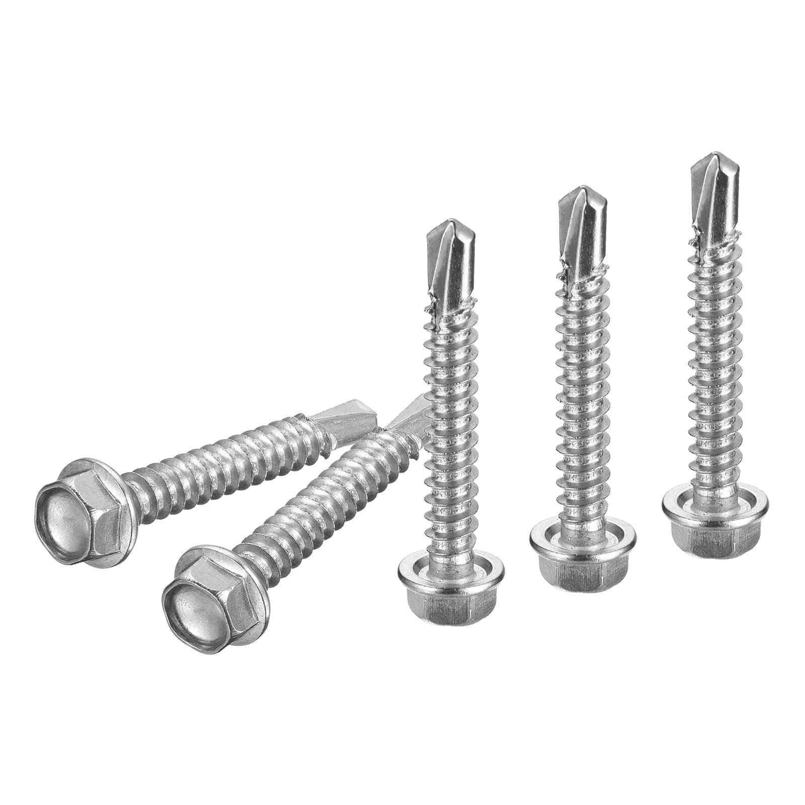 DTGN #12x1-1/2" Hex Washer Head Self Drilling Screws - 40Pack - Good for Machine - 410 Stainless Steel - Self Tapping Sheet Metal Screws
