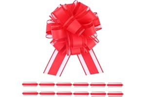 FORBINBO 6Pcs 6inch Pull Bow Gift Wrapping,Pull Bow For Gift Basket, Gift Bag Box Wrapping Decor, Valentines Day, Birthday, Anniversary, Wedding, Flower Packaging (Red)