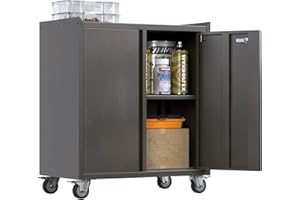 JAORD Metal Storage Cabinet with Wheels,Rolling Garage Tool Chest,Lockable Tool Cabinet with Adjustable Shelves for Home,Office (ZY-DKMWL)