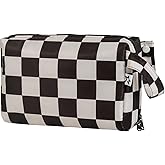 Tiny Twinkle Waterproof Travel Toiletry & Makeup Bag Organizer | Makeup Pouch with Multiple Compartments & Snap Handle for Travel | Gift for Teen Girls and Women(Black Checkers