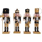 NOLITOY 4pcs Christmas Nutcracker Ornament, 5.11 Inch Wooden Nutcracker Figures Walnut Soldier Decorations for Xmas Holiday Party Table Display