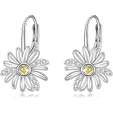 Daisy Earrings 925 Sterling Silver for Women Leverback/Drop/Stud Earring Daisy Flower Dangle Earrings Flower Jewelry Gifts for Teens