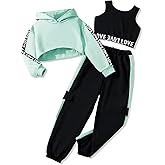 Afsmlys Girls Clothes 3 Piece Outfit Cropped Sweatshirt + Pants + Tank Top, Girls Fall Winter Clothing, Sizes 5-12 Years