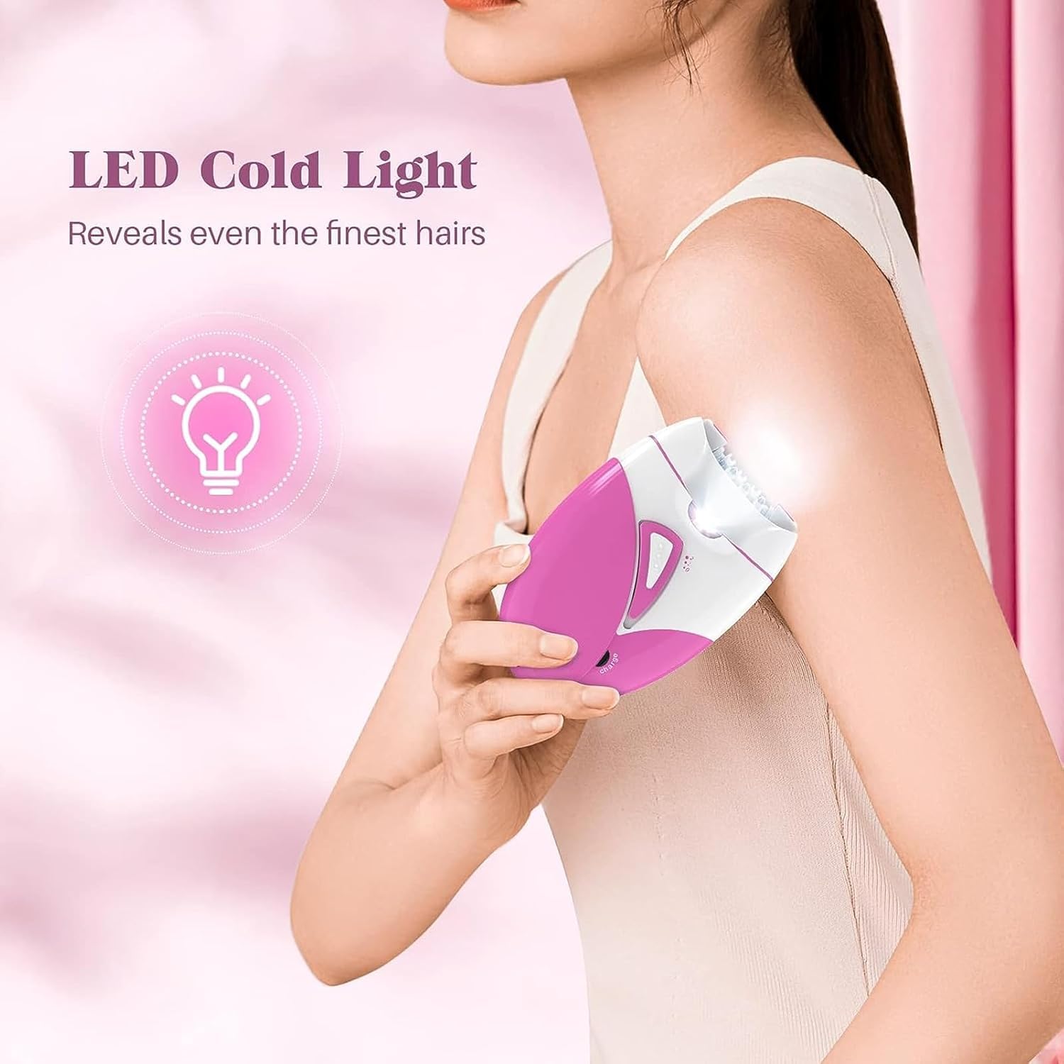 Epilator for Women, Smooth Glide Epilator Facial Hair Remover for Women with 2 Speed & LED Light, Electric Facial Hair Removal Suitable for Face, Bikini Areas, Underarms, Arms, Legs