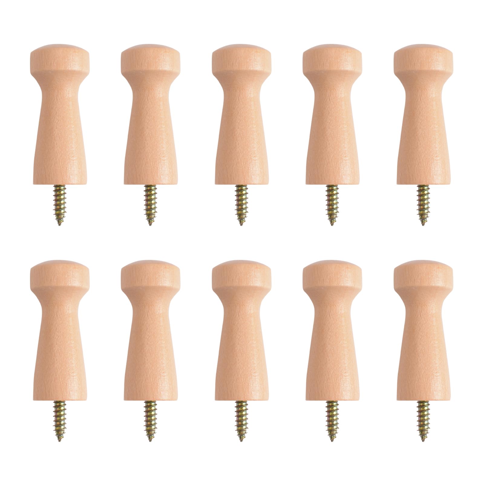 MOROBOR 10pcs Wood Wall Hooks, Decorative Wooden Hooks, Screw-On Solid Wood Hook Wooden Hat Hook for Doors, Stair Edges, Wardrobes