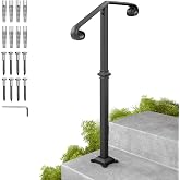 SPACEEUP Single Post Handrail, 1 or 2 Steps Handrails for Outdoor Steps, Rust-Proof Wrought Iron Stair Railing for Seniors, Porch, Deck