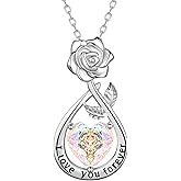 Aurora Tears Birthstone Rose Pendant Necklace - 925 Sterling Silver Rose Cut Heart Cubic Zirconia Love Infinity Drop Necklace Anniversary Birthday Jewelry Gift for Women Wife Mom Daughter