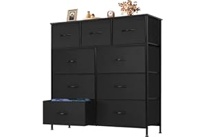 OLIXIS 9 Drawer Storage Dresser with Wood Top - Wide Fabric Chest Organizer for Bedroom, Closet, Living Room,Tower Cabinet, TV Stand, Hallway Entryway Furniture,Carbon Black