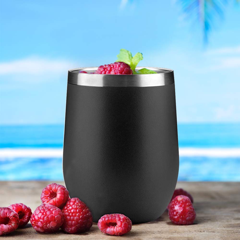 Yuanj 12 oz doppelt isoliertes Glas ohne Glas, Edelstahlbecher mit Deckel zum Aufbewahren von Wein, Bier, Kaffee, Champagner, Cocktails, Eisgetränken, Eiscreme, Heißgetränken