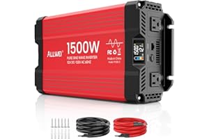 ALLWEI 1500W Pure Sine Wave Inverter 12V DC to 110V/120V AC Converter, Surge 3000W | Power Inverters Vehicles with 2 AC Outlets, RV Truck Boat Home Outdoor & Off-Grid Solar Inverter, Smart LCD Display