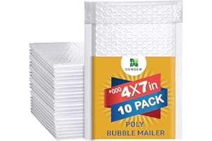 DOWDEW Water Resistant Bubble Envelope Mailers [10 Pack] 4 inch x 7 inch #000 White Poly Padded Shipping Envelopes Self Sealing Cushioned Packaging Bags