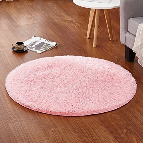 LOCHAS 4-Feet Round Area Rugs Super Soft Living Room Bedroom Home Shag Carpet (Pink)