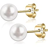 18k Gold Plated 925 Sterling Silver Freshwater Pearls Earrings Studs AAA+ Handpicked Cultured Pearl earrings| Hypoallergenic Earrings Gold Ball Stud Earrings for Women