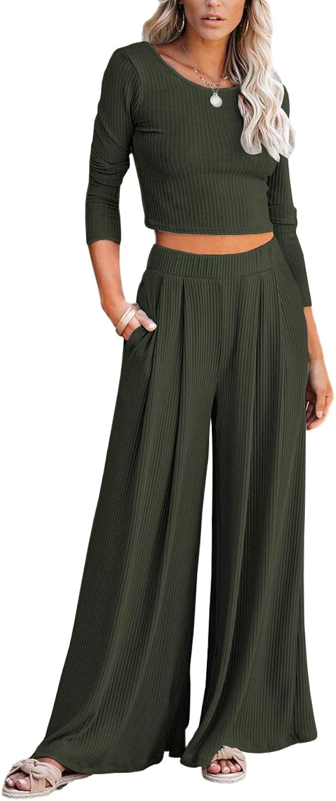 brief casual ribbed loose pants