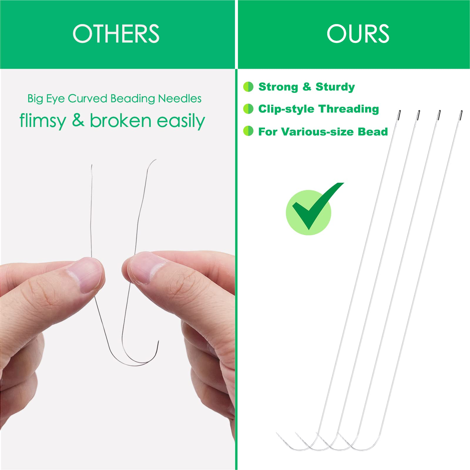 Xmada 4-Pack Clip-Style Beading Needles - 6.7 inches, 0.7mm Diameter, Efficient & Sturdy for Jewelry Making (4-Curved)
