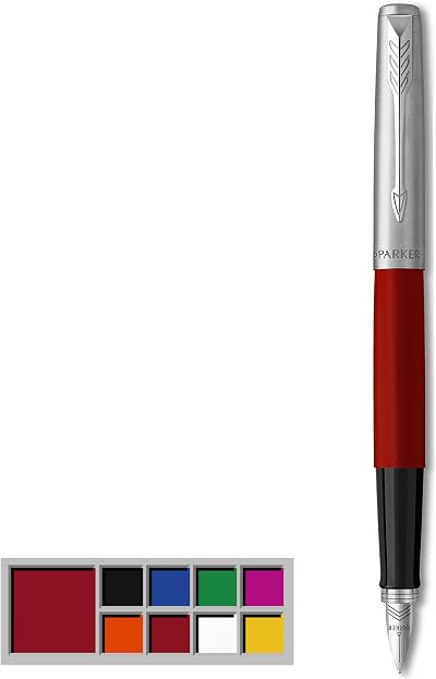 Parker Jotter Originals Fountain Pen Red Finish Medium Nib Blue Black Ink