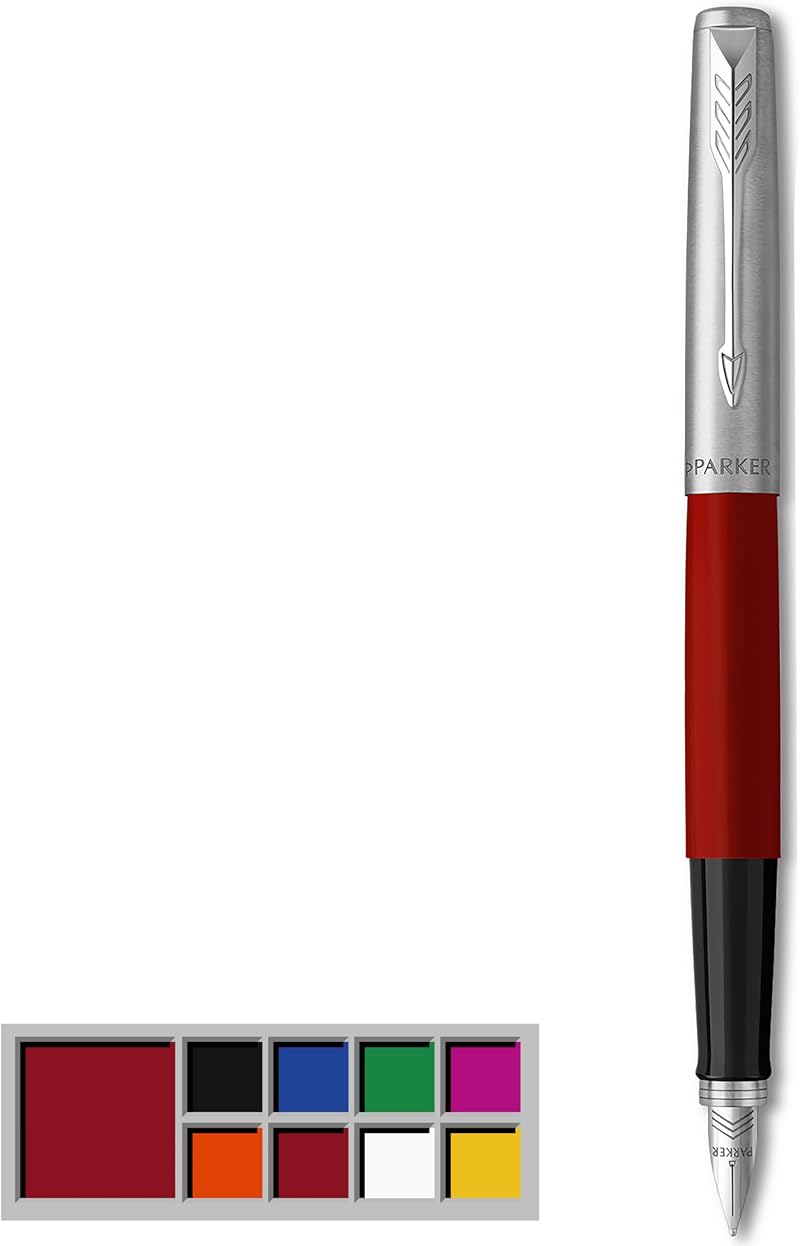 Parker Jotter Originals Fountain Pen Red Finish Medium Nib Blue Black Ink